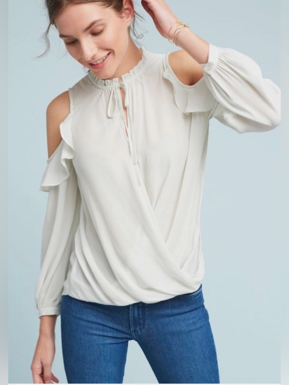 Anthropologie’s Maeve Liesel Flutter Cold Shoulder Blouse